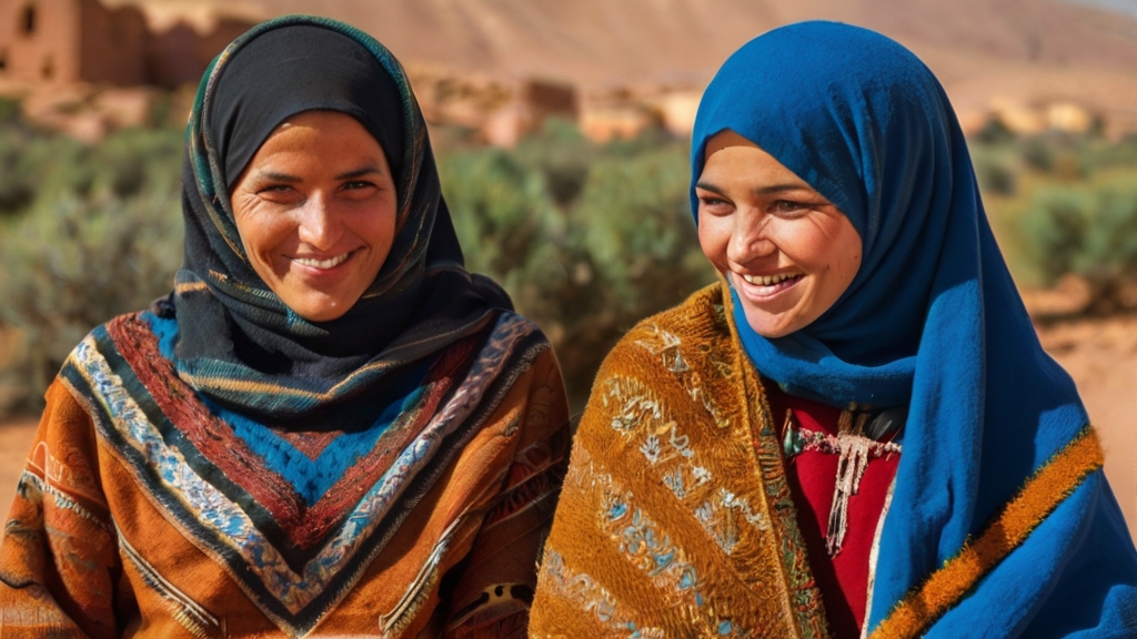 Berber Women's Role in Argan Oil Production 2 An image capturing the essence of Berber women in vibrant traditional garments.