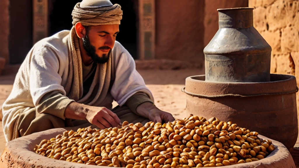 Berber Artisanal Argan Oil Processes 5 Skilled hands meticulously fermenting and roasting argan nuts.