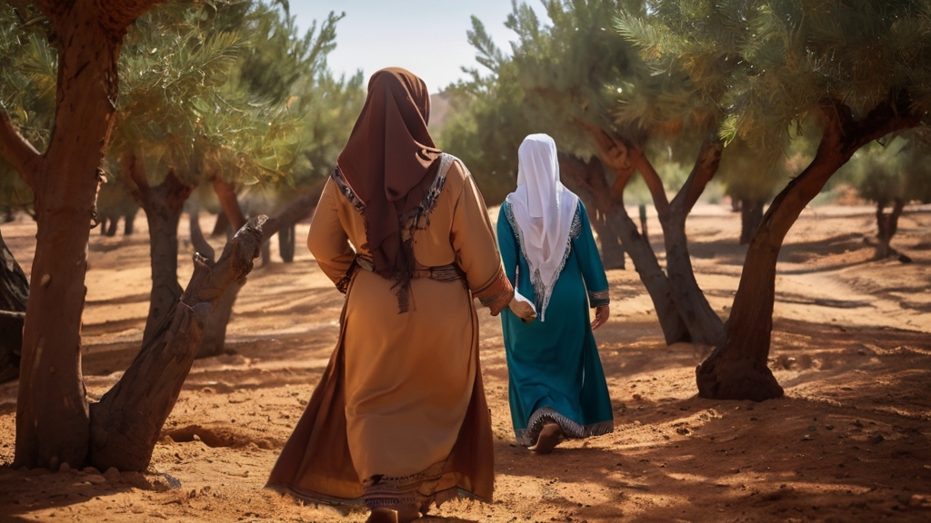 Harvesting Argan for Organic Oil Production 2 Berber women delicately handpicking ripe Argan fruits.