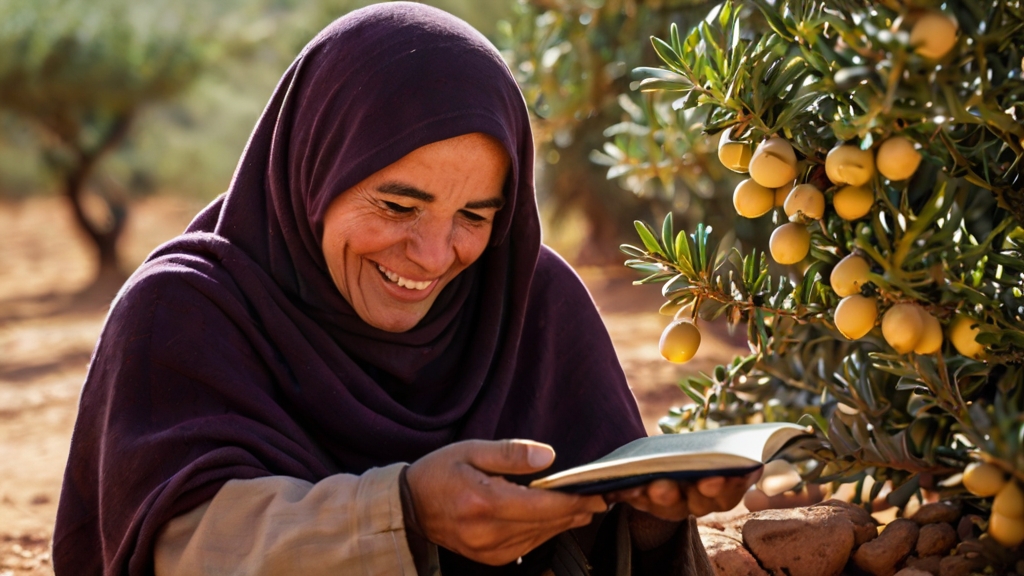 Impact of Argan Oil on Berber Villages 9 Reading and wellness activities amidst flourishing argan trees.