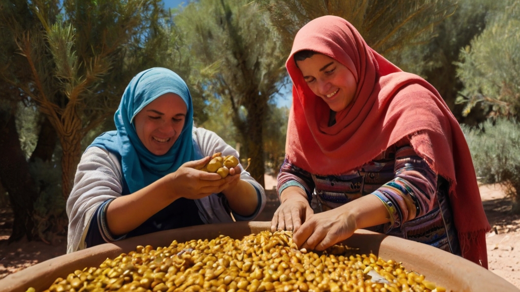 Argan Oil Profits Benefiting Berbers 5 Berber women harvesting Argan fruits.