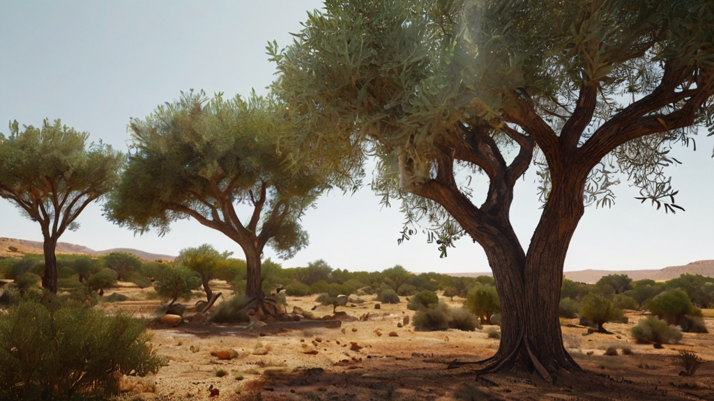 Argan Tree Harvesting Environmental Impact 4 Show a variety of native plant and animal species diminishing in number, emphasizing the loss caused.