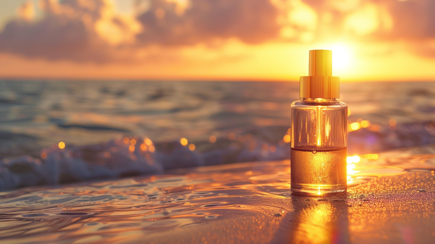 Authentic Moroccan Argan Oil Uses 6 Argan oil in bottle at beach.
