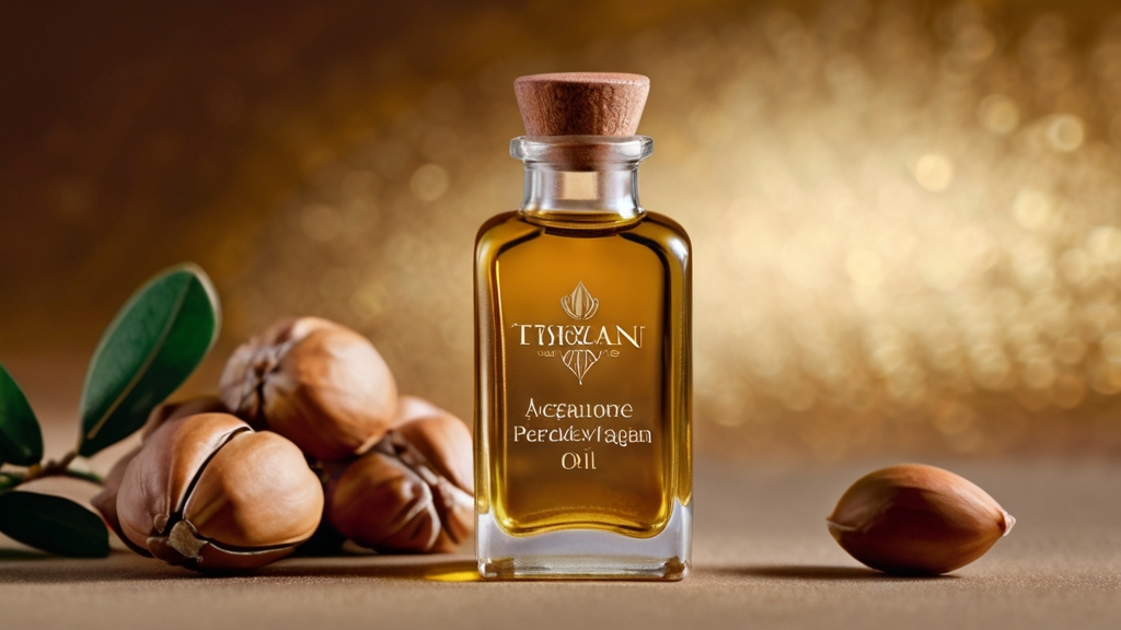 Local Wisdom on Argan Oil Purity 5 A close-up of a luxurious, amber-hued argan oil bottle.
