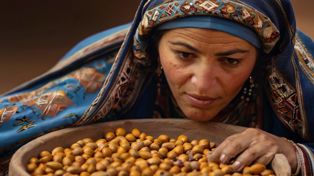 Argan Oil Harvest by Berber Women 3 Skillfully extracting oil from the argan nuts.