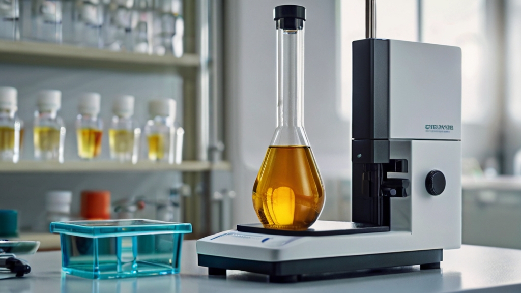 Measuring Vitamin E in Argan Oil 4 A pipette gently extracting a drop of argan oil onto a high-tech spectrophotometer.