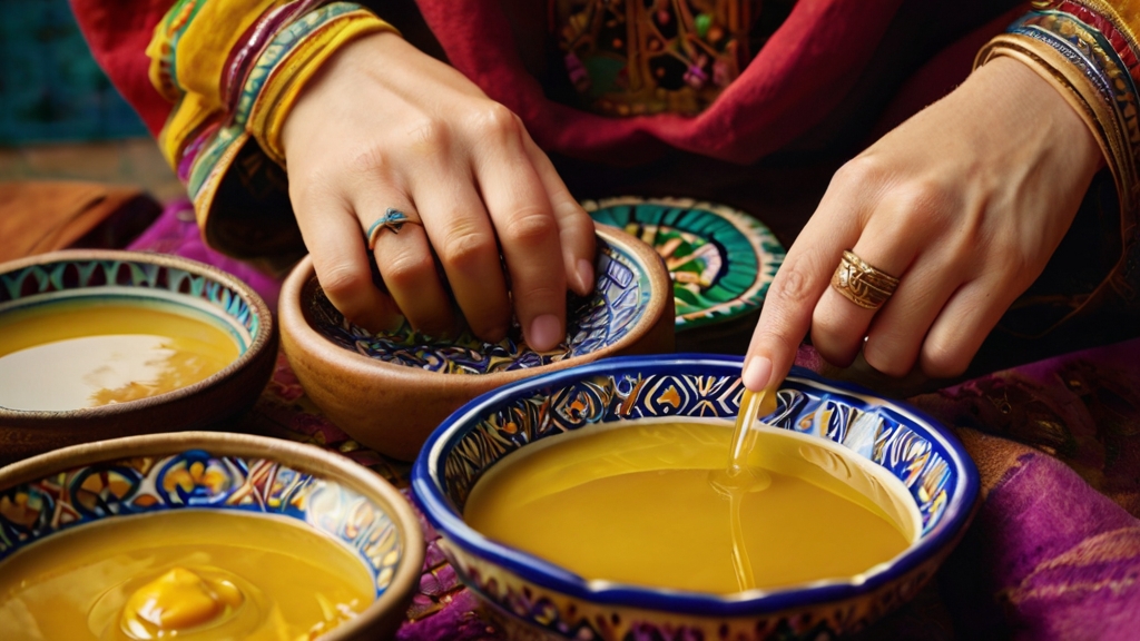 Moroccan Rituals Using Argan Oil 2 A woman's hands delicately applying the golden elixir to her luscious locks.